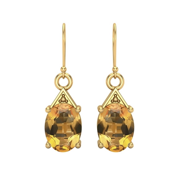 8x6mm Oval Shape Citrine 925 Sterling Silver Gold Vermeil Drop Dangle Mother's Day Gift Earrings