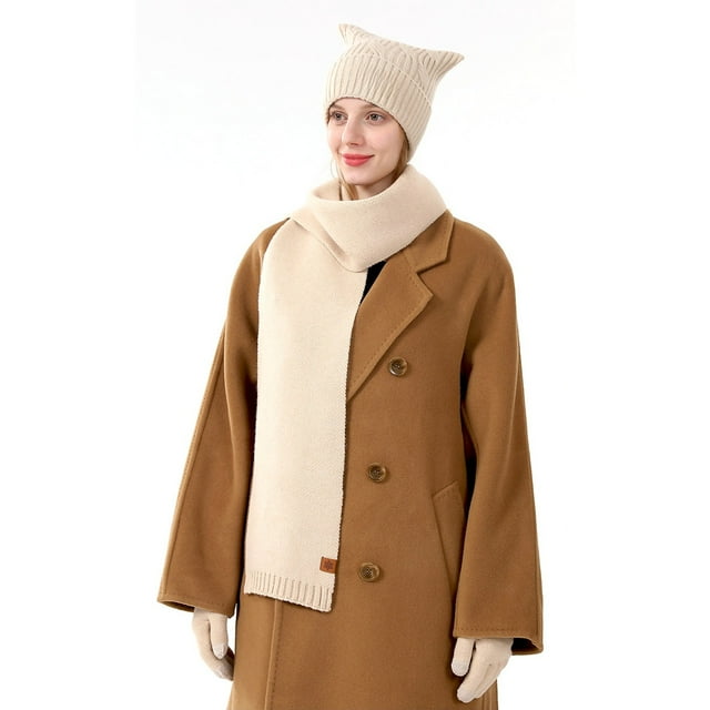 TINZ Foulard Tricotée d'Hiver et Cache-Oreilles Doublé Chaud avec Gants Texturés Doux Ensemble Foulard Femmes