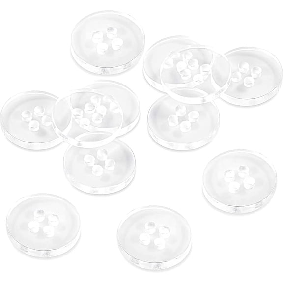 Pack of 12 Clear Buttons - 0.45 inch, 4 Hole, Round, Plastic Buttons for Dress Pants, Shirt, Skirt, Blouse