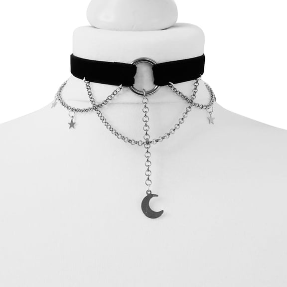Joernso Choker Necklace Multi Chains Gothic Style Cool Short Moon Shape Hollow Out Women Necklace Female Accessory