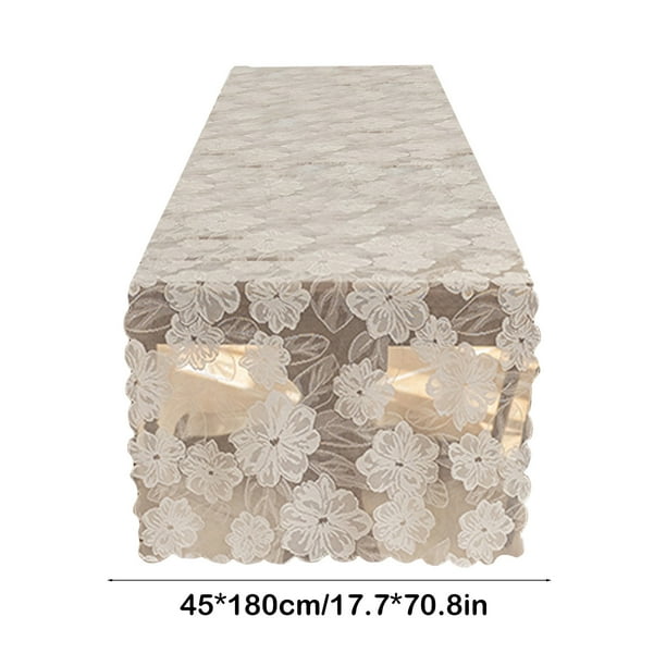 Chemin De Table Lin Gris Perle, Dentelle Sur Tulle - Déco Shabby Chic 50x150