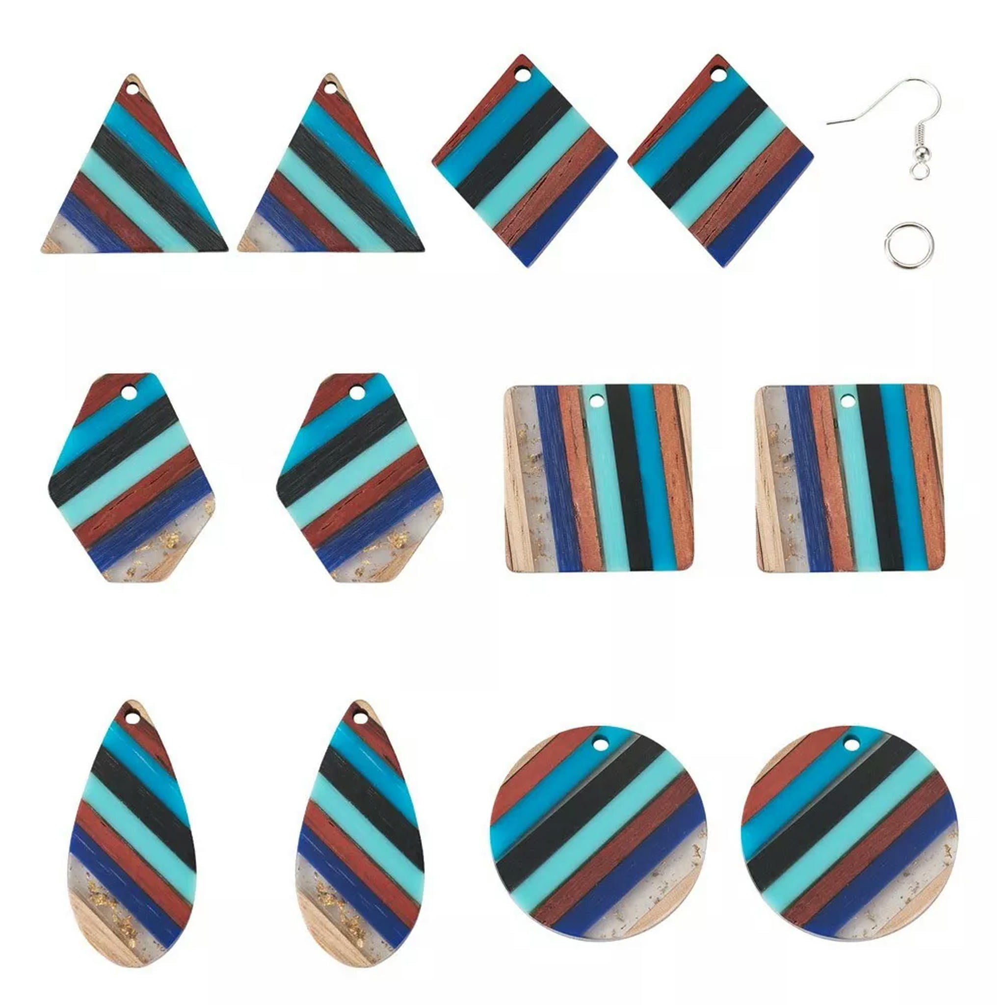 U8MO 1 Box Resin Walnut Wood Pendants Cyan Triangle DIY Geometry Earring Making Kit