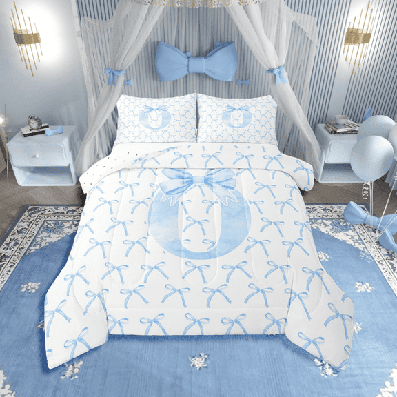 Erosebridal Letter Bow Bedding Twin Comforter Set,Monogrammed Initial Down Comforter,Dreamy Room Decorative,Reversible,Lightweight,2-Piece