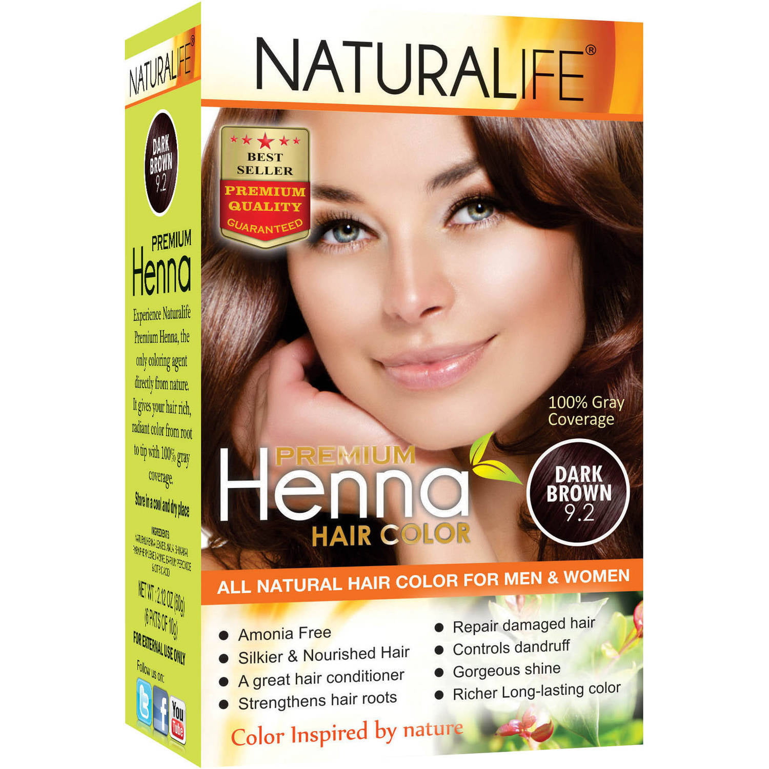 Naturalife Henna Natural Hair Color for Men & Women, Dark Brown  -  