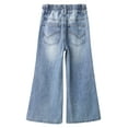 thumbnail image 2 of KIDSCOOL SPACE Little Girls Ripped Denim Pants, 5-14T Wide-leg Loose Elastic Waist with String Flared Jeans,Light Blue,5-6 Years, 2 of 8