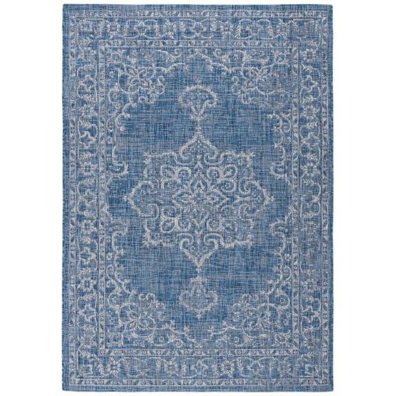 SAFAVIEH Courtyard Clodagh Medallion Indoor/Outdoor Area Rug, Navy/Grey, 5'3" x 7'7"