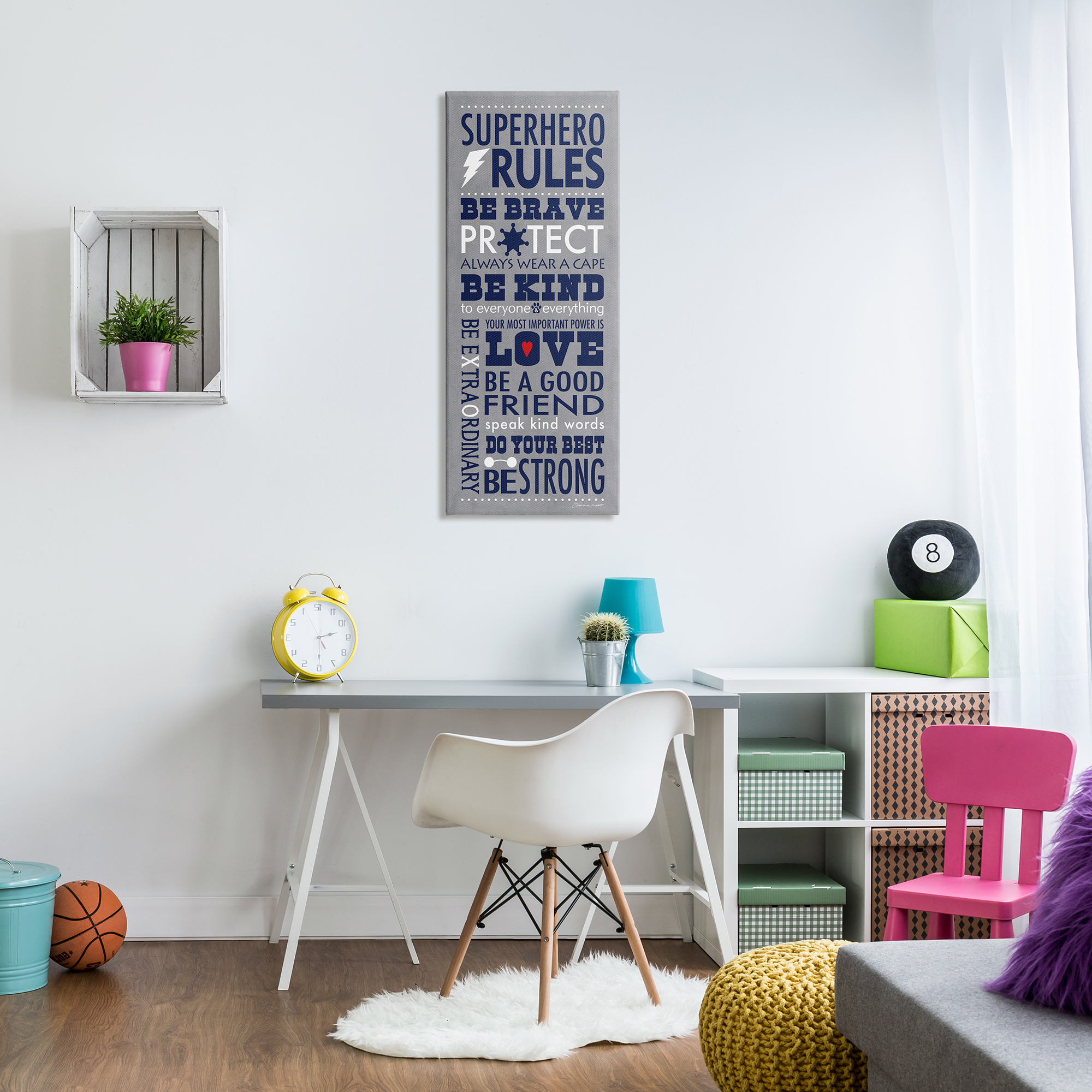 Stupell Industries Grey and Navy Superhero Rules Typography, 17 x 40,Design by Stephanie Workman Marrott