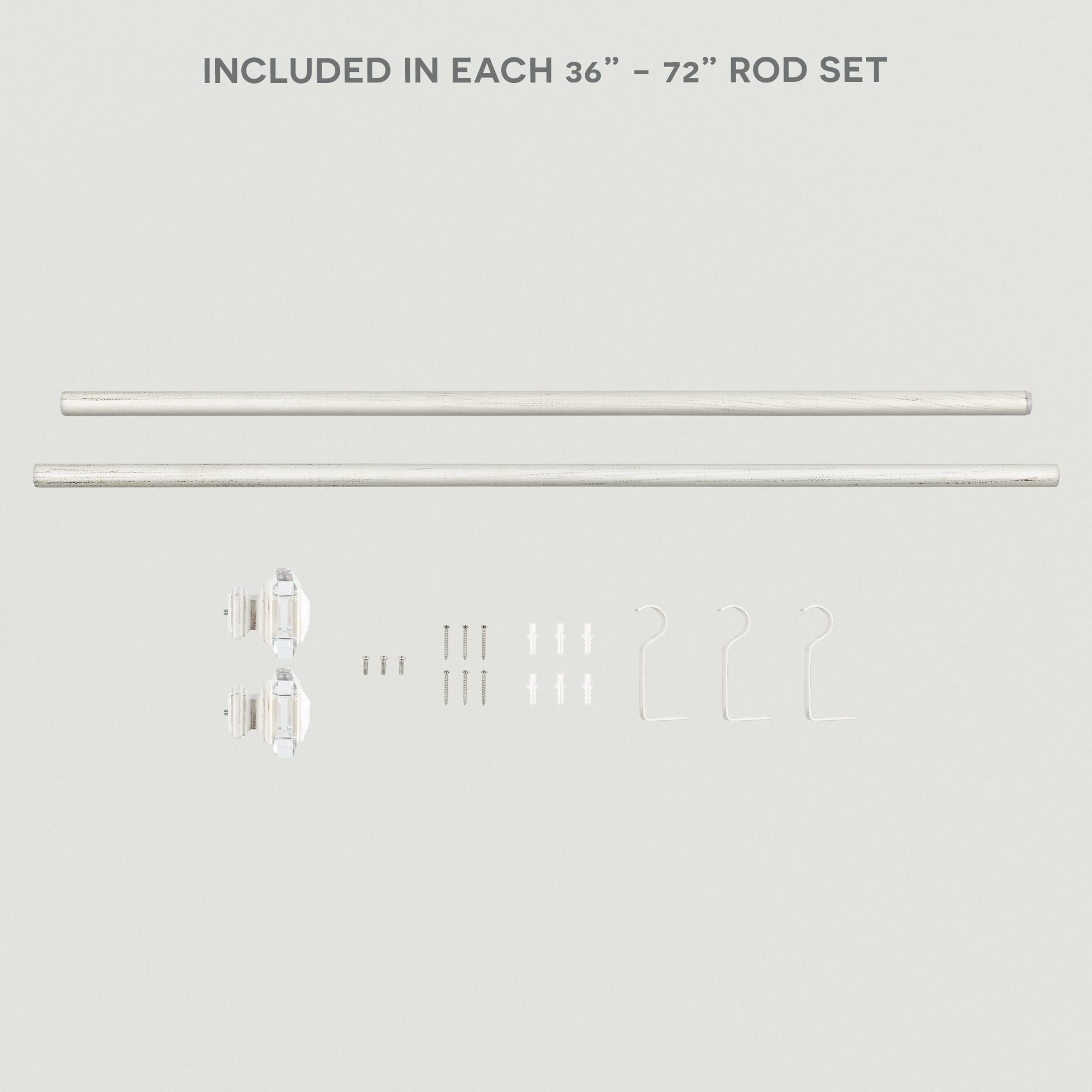 Exclusive Home Prism 1" Curtain Rod and Coordinating Finial Set, Distressed White, Adjustable 36"-72"