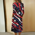 thumbnail image 4 of Women's Independence Day 250 Years Anniversary Floral and Flag Print Dress 3/4 Sleeve Button Neck Midi Dress Loose Fit Casual Patriotic Summer USA Flag Dress for Daily Wear Navy M, 4 of 4