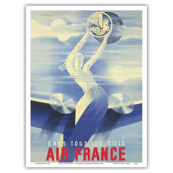 France - Dans Tous Les Ciels (In All the Skies) - Vintage Airline Travel Poster by Roger de Valerio c.1937 - Master Art Print (Unframed) 9in x 12in