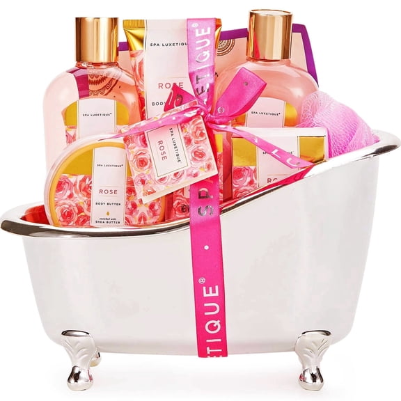 Spa Valentine's Day Gift Baskets for Women - 9 Pcs Rose Bath Gift Kits, Birthday Beauty Body Care Gift Sets for Her