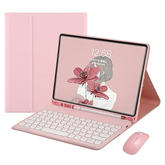 Keyboard Mouse for Samsung Galaxy Tab S8 Ultra 14.6" 2022 Keyboard Case Cute Round Key Color Keyboard Wireless Detachable BT Keyboard Cover (Pink)