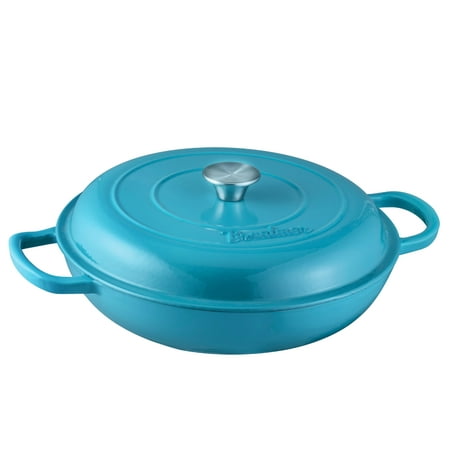 Covered Braiser - Enameled Cast Iron Covered Casserole Braiser Pan, 3.8-Quart, Marine Blue by Bruntmor