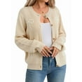 thumbnail image 3 of Women'S Bows Cardigan Button Down Roundneck Long Sleeve Drop Shoulder Knit Sweater Light Khaki M, 3 of 9
