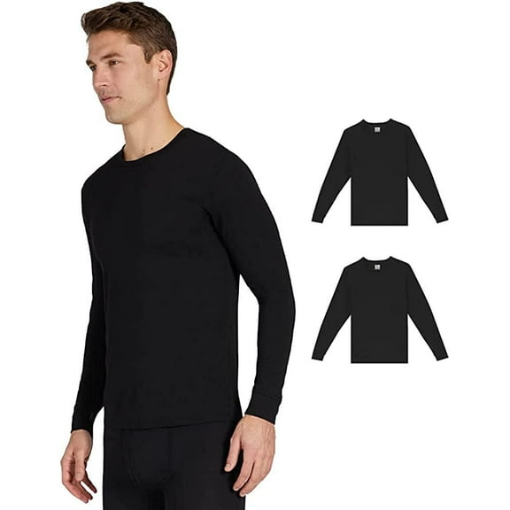 32 Degrees Men's 2-Pack Performance Lightweight Thermal Baselayer Crewneck Top (Black/Black, Medium)