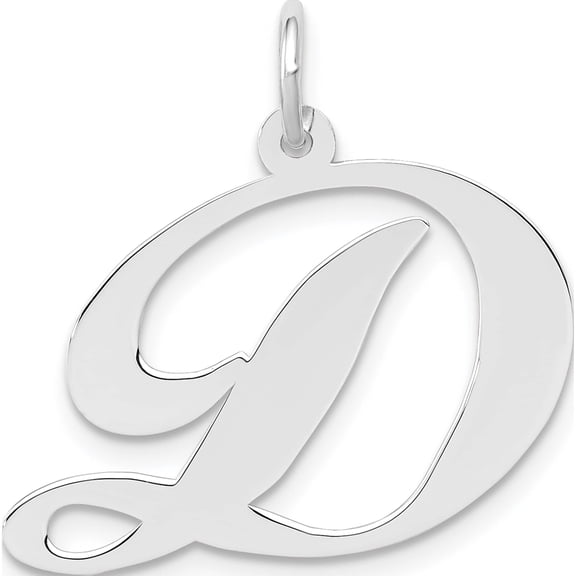 14K White Gold Large Fancy Script Letter D Initial Charm (17.57 X 22.46) Made In United States yc655d
