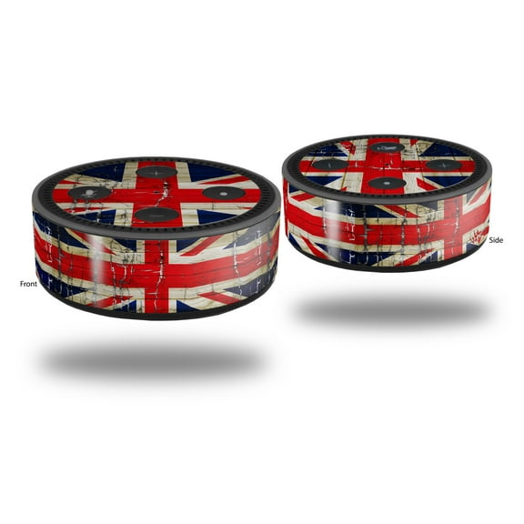 Skin Wrap Decal Set 2 Pack for Amazon Echo Dot 2 - Painted Faded and Cracked British Union Jack (2nd Generation ONLY - Echo NOT INCLUDED)