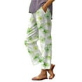 thumbnail image 3 of Dorinao Summer Linen Pants for Women Wide Leg Boho Pants Loose Palazzo Pants Floral Pants with and Pockets, Green Women Blendingpants, S, 3 of 3
