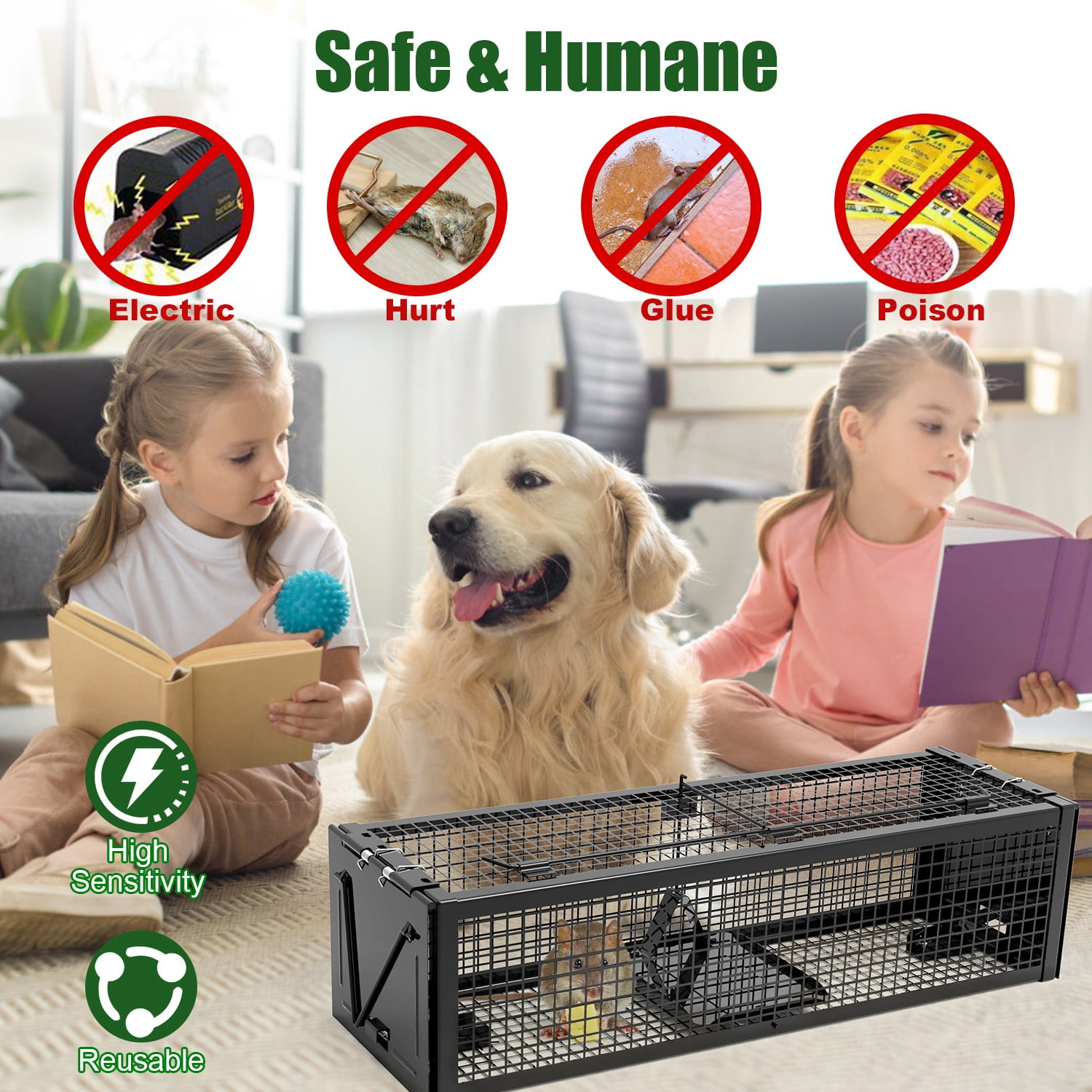 Imountek 2Pcs Humane Mouse Trap, 2-Door Galvanized Iron Rat Trap Cage Reusable for Home Garden Farm Warehouse, 15.35x4.72x3.94in