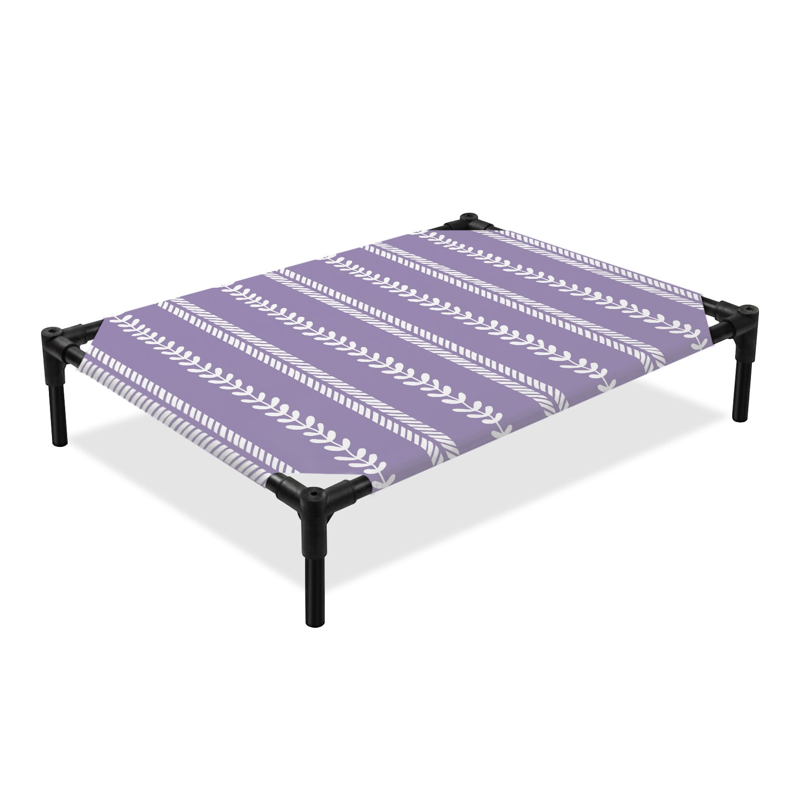 Hand-Drawn Lines Elevated Dog Bed Modern Abstract White Leaf Lines Purple Cooling Breathable Outdoor Raised Dog Cot Bed with Metal Frame Non-Slip Feet for Large Dog 28x22in