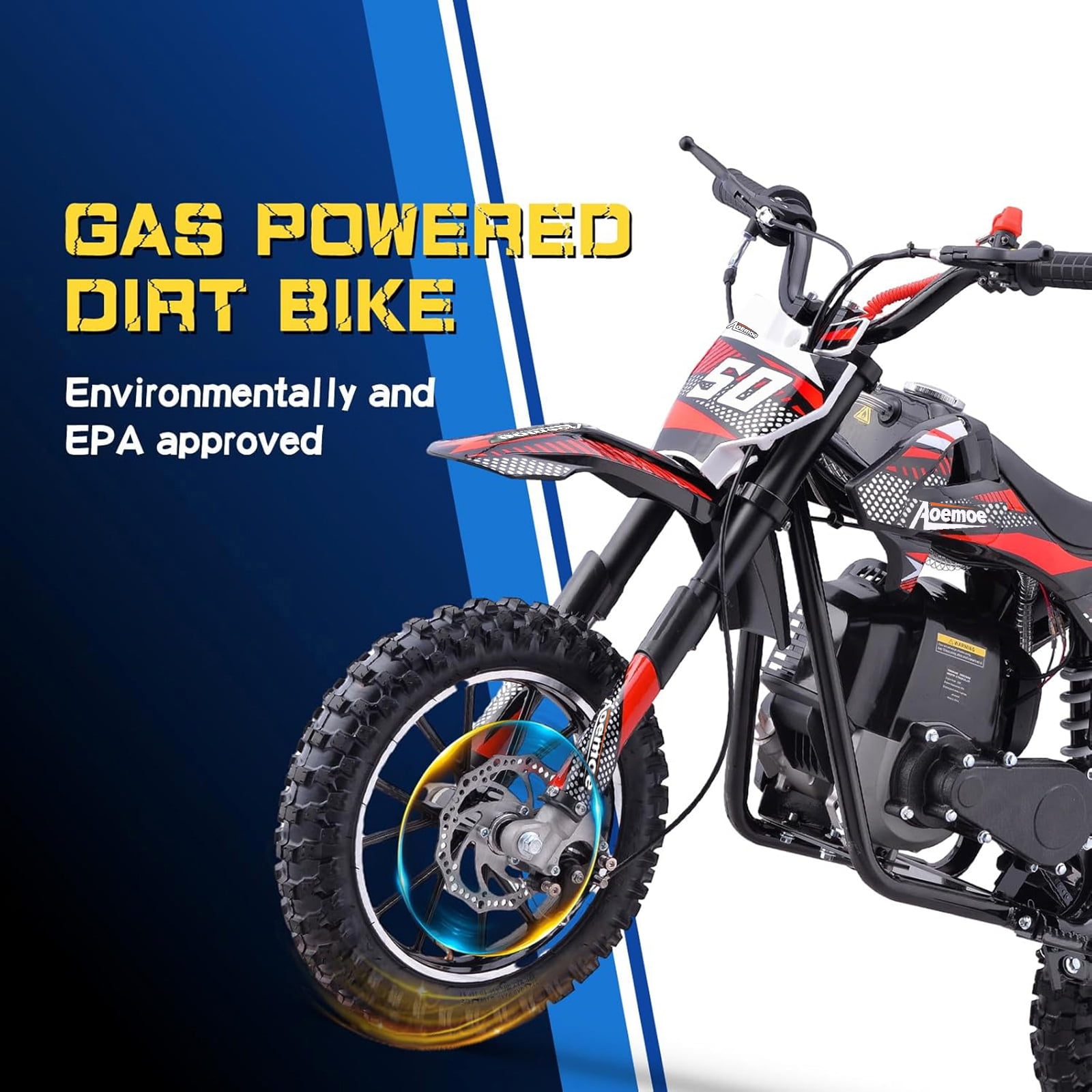 Aoemoe 39cc 4-Stroke Kids Mini Dirt Bike, Gas Powered, Rear Suspension & Disc Brakes, 20Mph/165Lbs,Red
