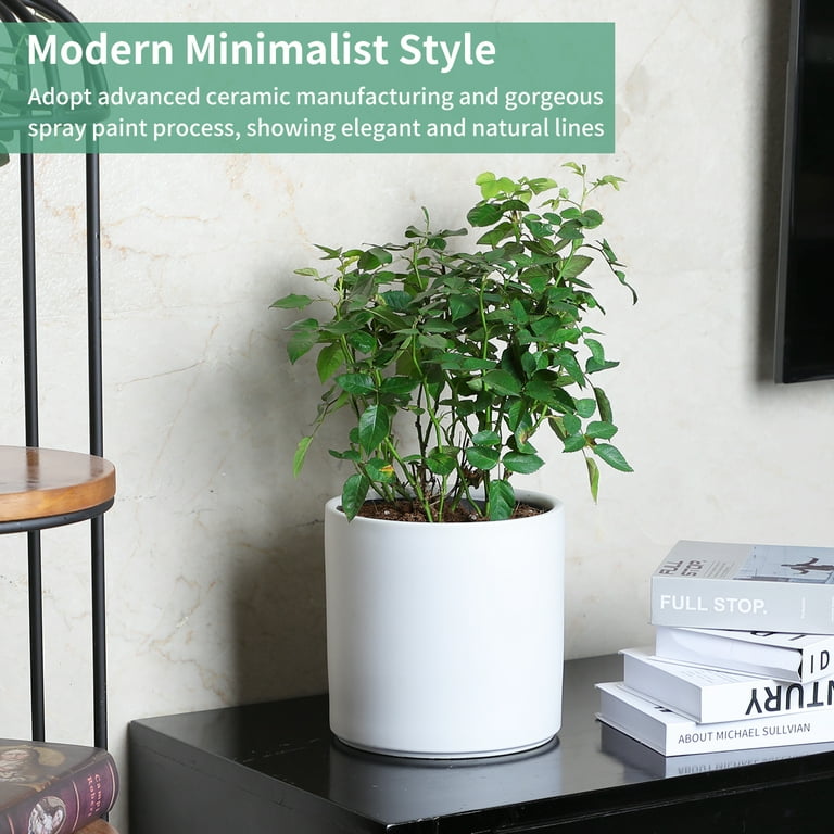Mozing Large Ceramic Planter Pot - 10""x10"" Indoor/Outdoor Garden Flower  Pot with Drainage Hole (White)" - Walmart.com