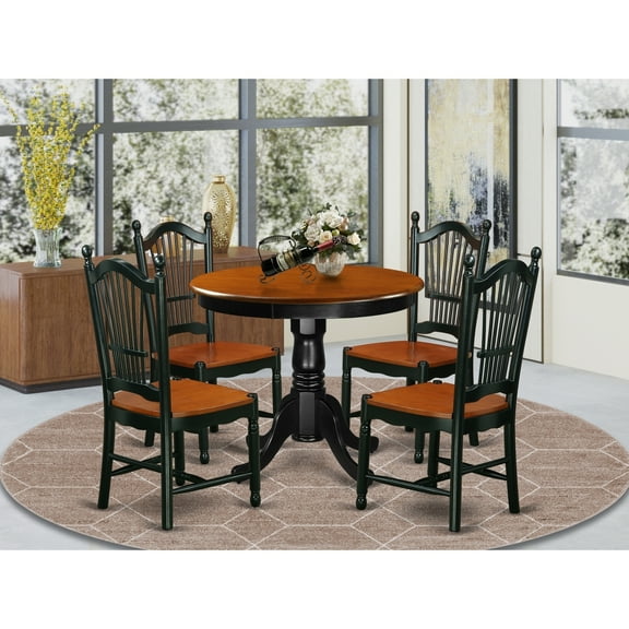 Modern 5-Piece Dining Set - Kitchen Table & 4 Chairs - Black Cherry Finish - Minimalist Design