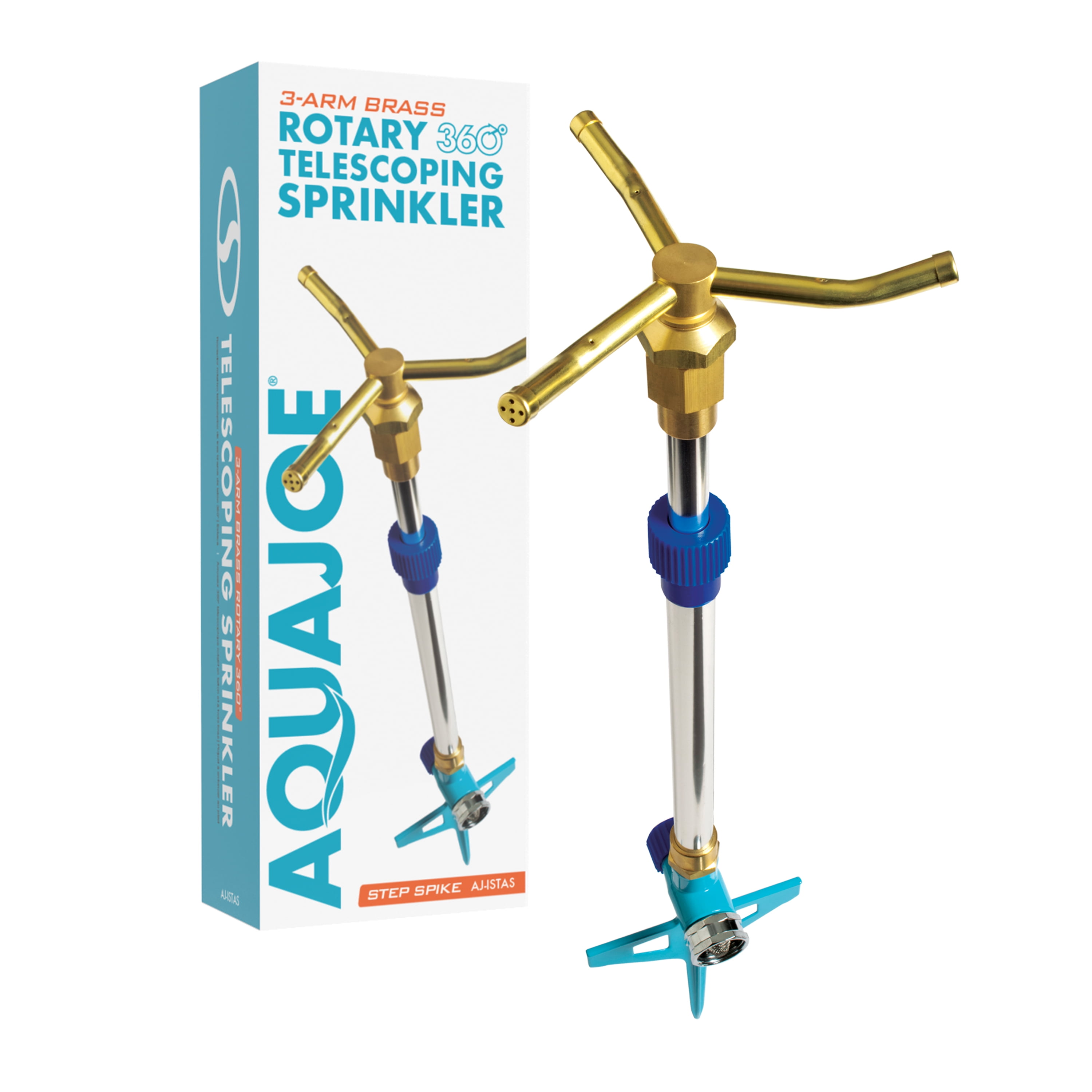 Aqua Joe AJISTAS 3Arm Brass Rotary 360Degree Telescoping Sprinkler