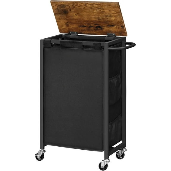 HOOBRO Slim Laundry Hamper with Lid, 11Gal Rolling Laundry Basket with Wheels, Laundry Sorter with Side Pockets and Handle, Oxford Fabric Bag, Space-Saving, Rustic Brown and Black BF24XY01G2