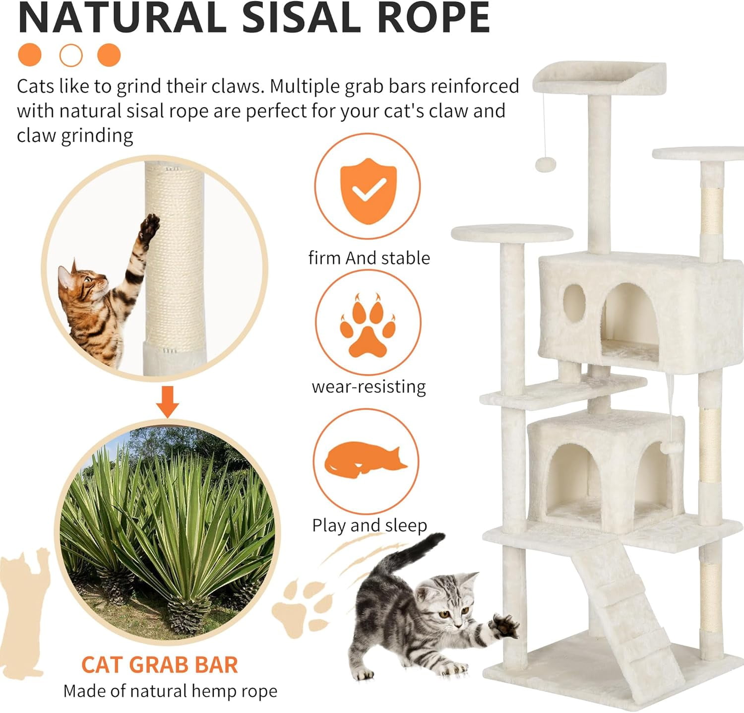 CL.HPAHKL 81 in Cat Tree Tower, Multi-Level Cat Condo Furniture with Scratch Post & Funny Toys for Kittens Pet House Play, Beige