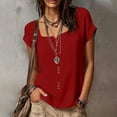 thumbnail image 5 of Women's Summer Tops Casual Solid Plain T-Shirts Ladies Lightweight Square Notch Neck Short Sleeve Shirt Loose Plus Size Lightweight Button Down Tunic Tees for Daily Everyday Wear, 5 of 9