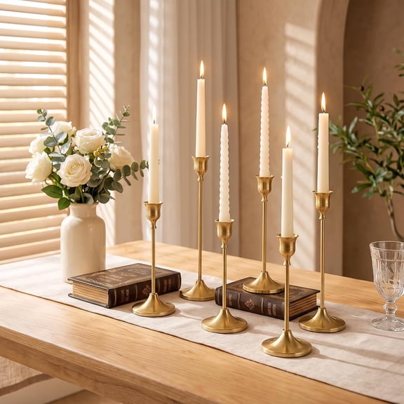 ACDANC 6 Pcs Gold Candlestick Holders, Vintage Metal Candle Holders Taper Candle Stands, Tall Brass Tapered Candle Holder for Wedding Tables Centerpieces Decor