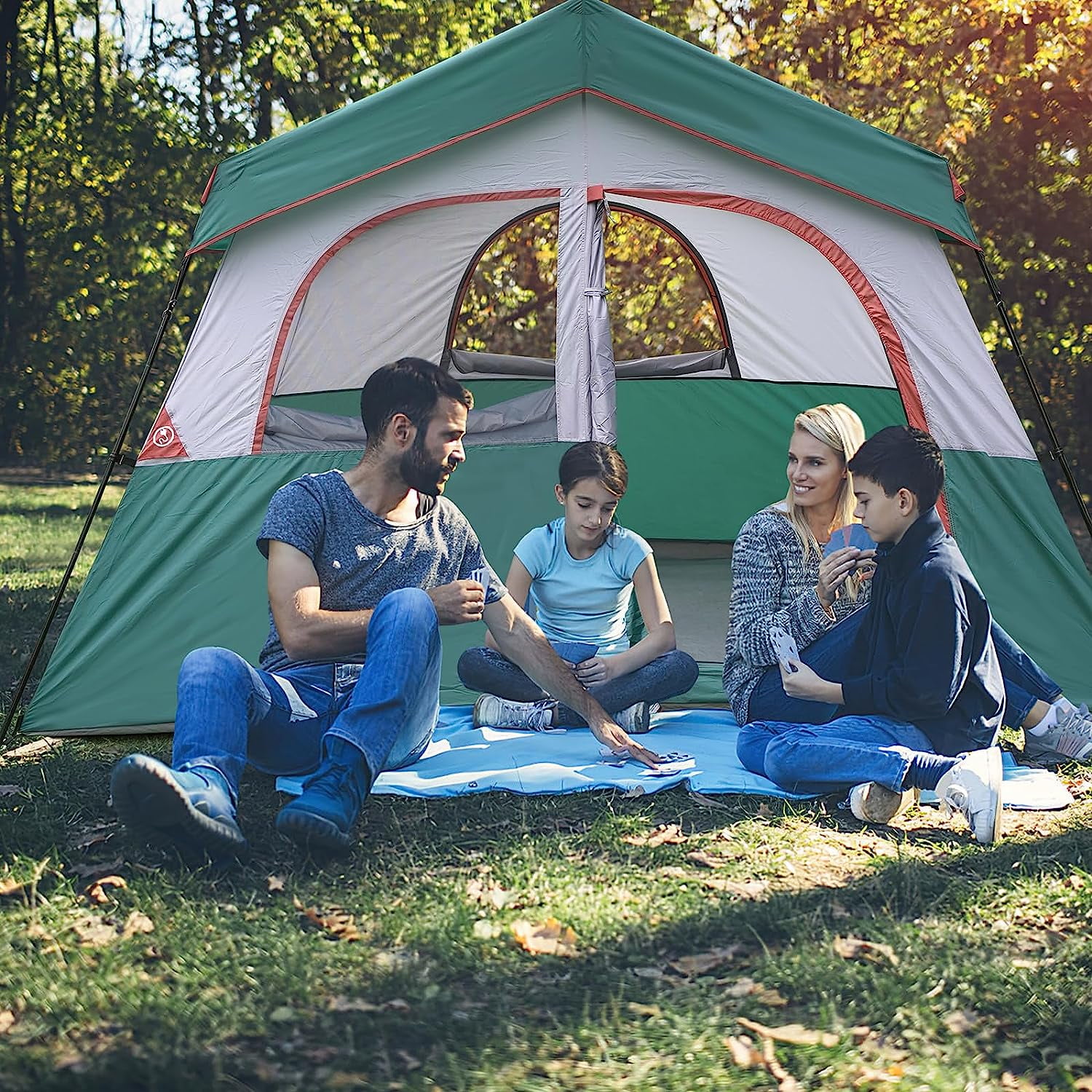 HIKERGARDEN 6 Person Camping Tent - Portable Easy Set Up Family Tent for Camp, Windproof Fabric Cabin Tent Outdoor for Hiking, Backpacking, Traveling
