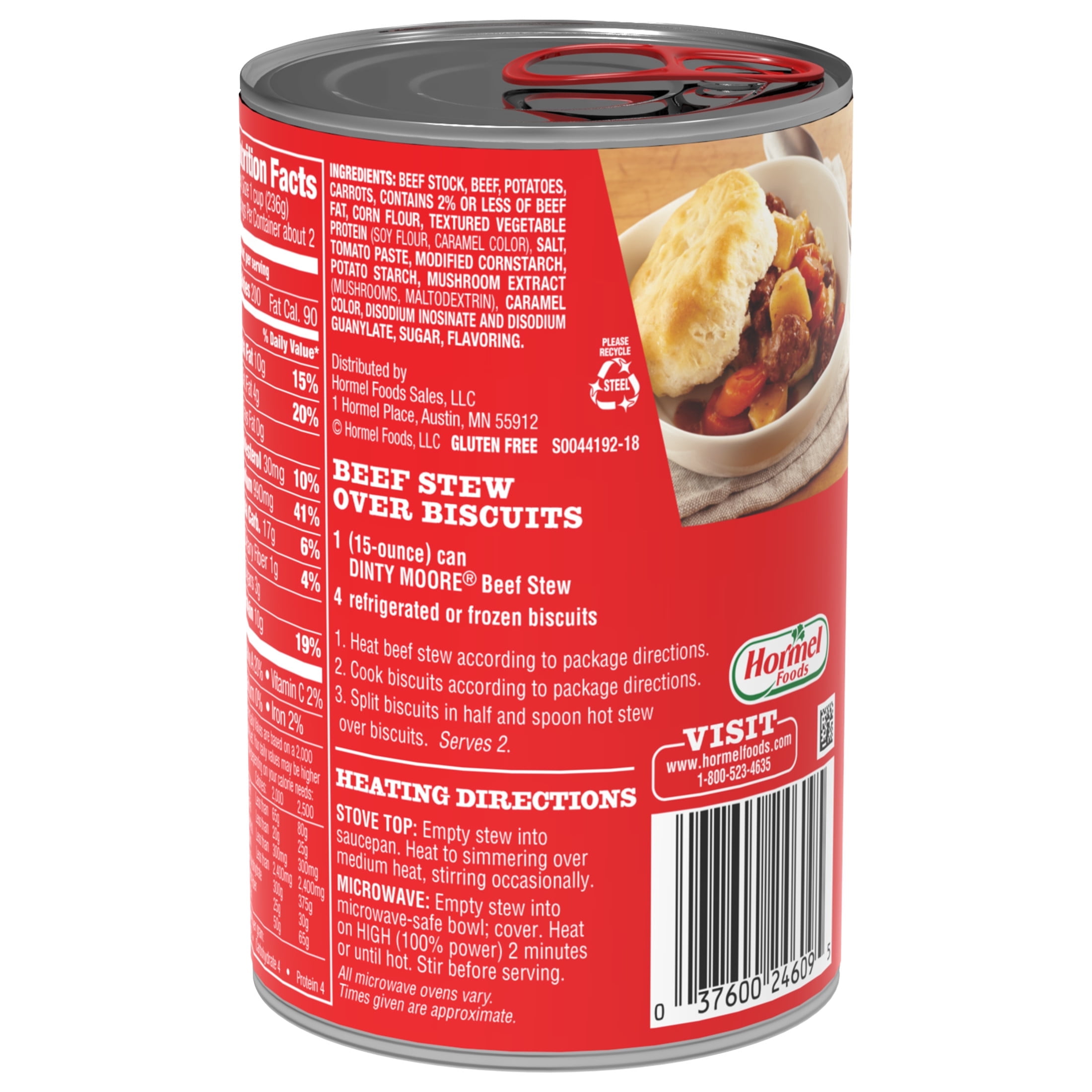 DINTY MOORE Best Beef Stew with Potatoes and Carrots, Shelf Stable, Packaged Meals, 15 oz Steel Can (4 Pack)