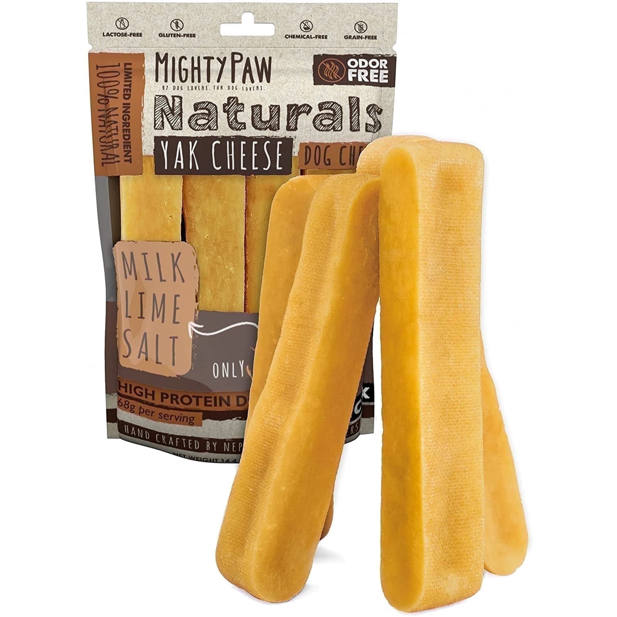 Mighty Paw Yak Cheese Himalayan Dog Chews, Natural Long Lasting Treats for Dogs (Large, 4 Pack)