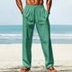 thumbnail image 4 of Pantalones largos de poliéster para hombre, informales, lisos, rectos, con cordón, con bolsillo y cintura elástica, 4 of 6