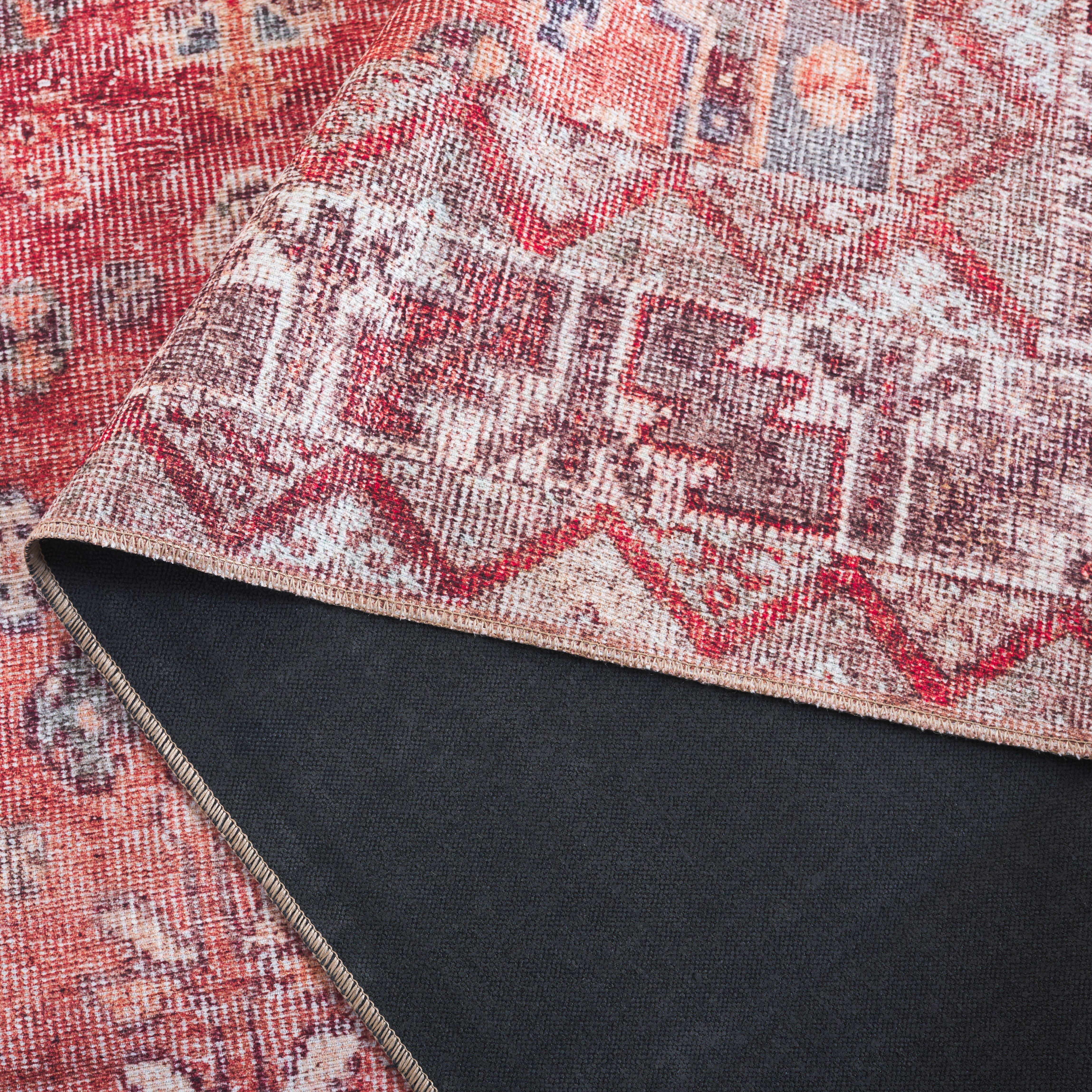 SAFAVIEH Vintage Serapi Tessan Medallion Machine Washable Area Rug, Red/Blue, 8' x 10'