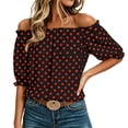 thumbnail image 2 of Yrmaups Polka Dot Off Shoulder Blouse for Women Plus Size, Ruffle Sleeve Flowy Pullover Top, Lightweight Summer Beach Vacation Daily Wear, Wine 2XL, 2 of 8