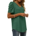thumbnail image 6 of Fznquz Puff Sleeve Womens Shirts Green Dressy Work Shirt V Neck Casual Solid Work Blouses for Women, 6 of 7