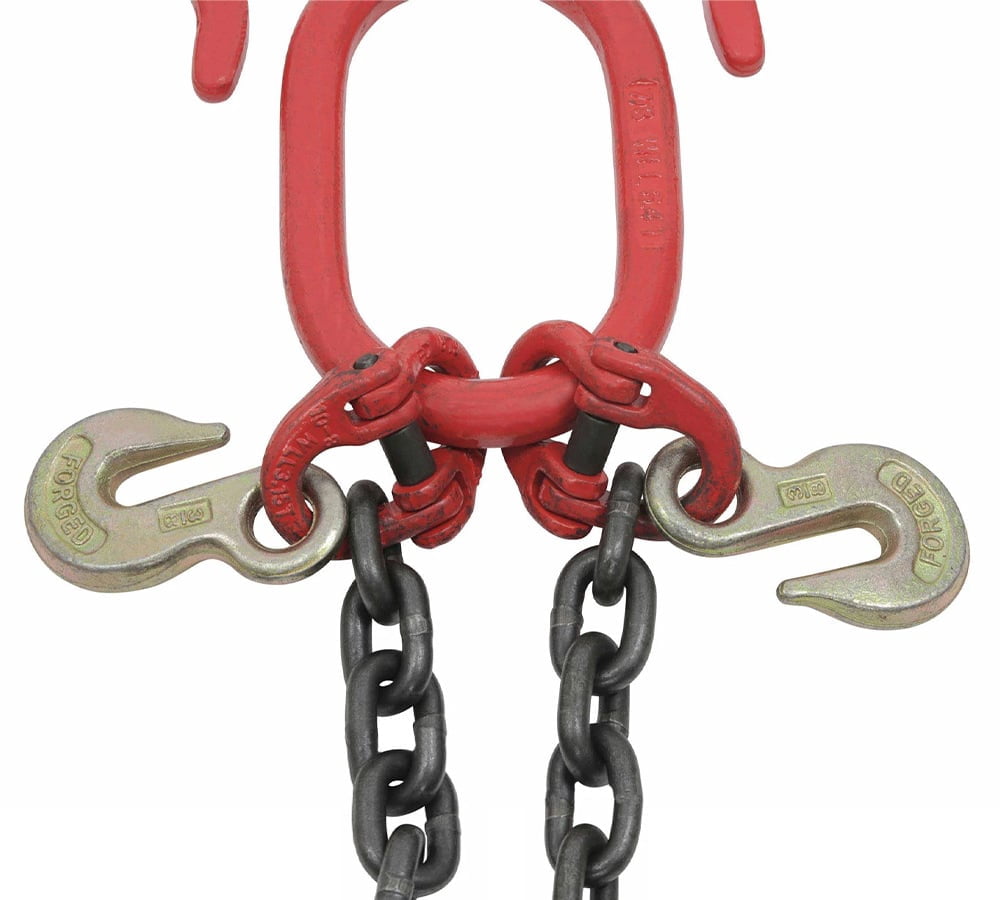 3/8" x 2' Leg G80 V Bridle Tow Chain w/Two 15" J-Hook & Eye Cradle Grab Hook - 7100 LBS WLL Long Shank J Hook Transport Tow Truck Chain for Car Towing Wrecker Recovery