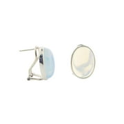 Sterling Silver Simulated Created Opal Cabuchon Omega Clip Earrings