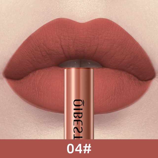 QIBEST-lápiz labial líquido Mate, resistente al agua, brillo de labios de larga duración, terciopelo Mate, Nude tinte rojo, tubo, lápiz labial, maquillaje cosmético