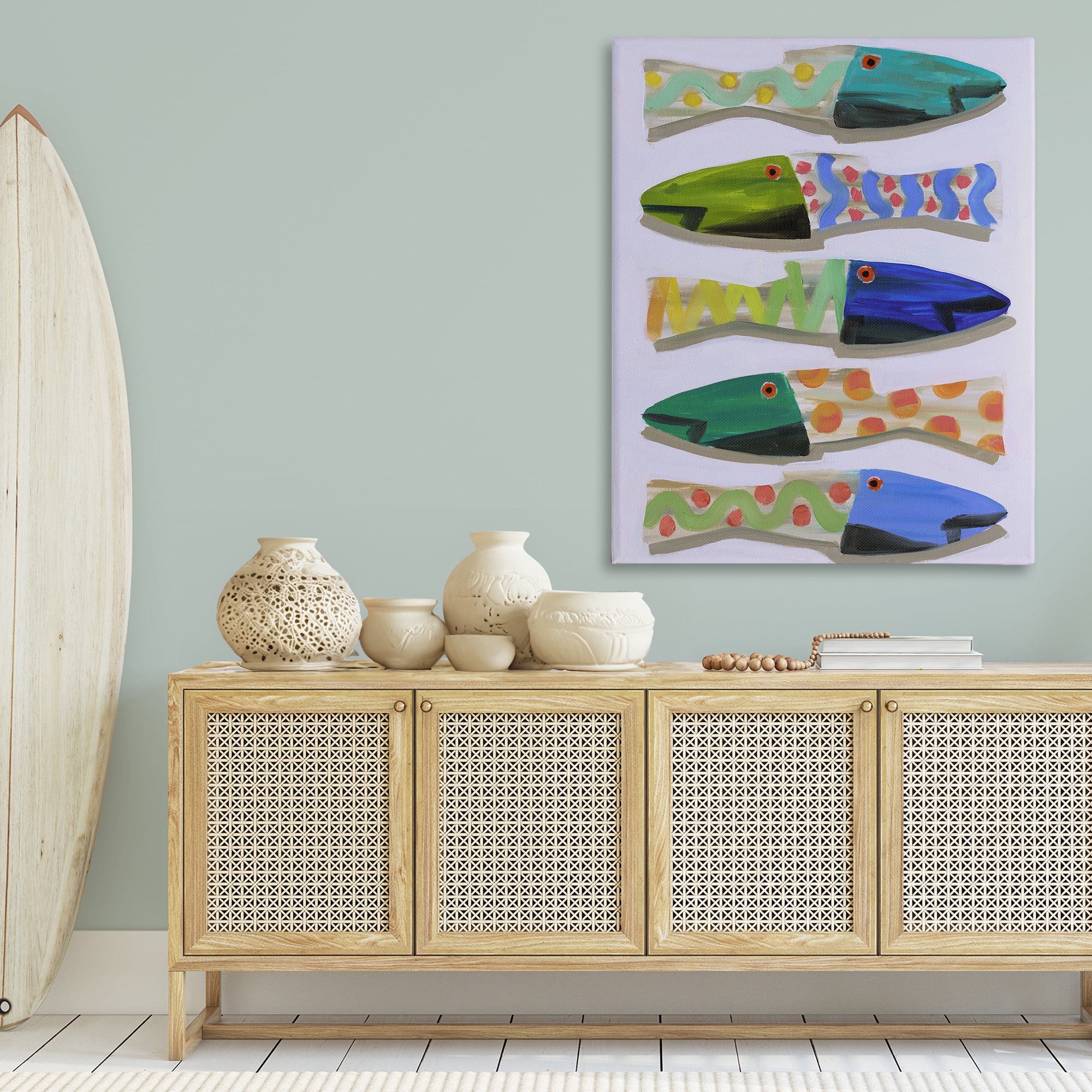 Stupell Industries Wooden Fish Designs Animals & Insects Painting Gallery Wrapped Canvas Art Print Wall Art, 36 x 48