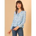 thumbnail image 2 of Allegra K Blusas con cuello en V y estampado floral Ditsy para mujer, dobladillo con volantes, cuello con lazo, gasa, peplum, tops Azul claro XL Unique Bargains Blusa, 2 of 6