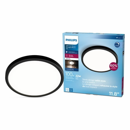 Philips LED 100-Watt 11.8'' Super Slim Ceiling Light, Bright White, Black, Dimmable, Flush Mount (1-Pack)
