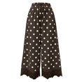 thumbnail image 4 of Womens Lace Trim Wide Leg Pants Polka Dot Print Cropped Lace-Hem Pants with Pockets (Coffee M), 4 of 5