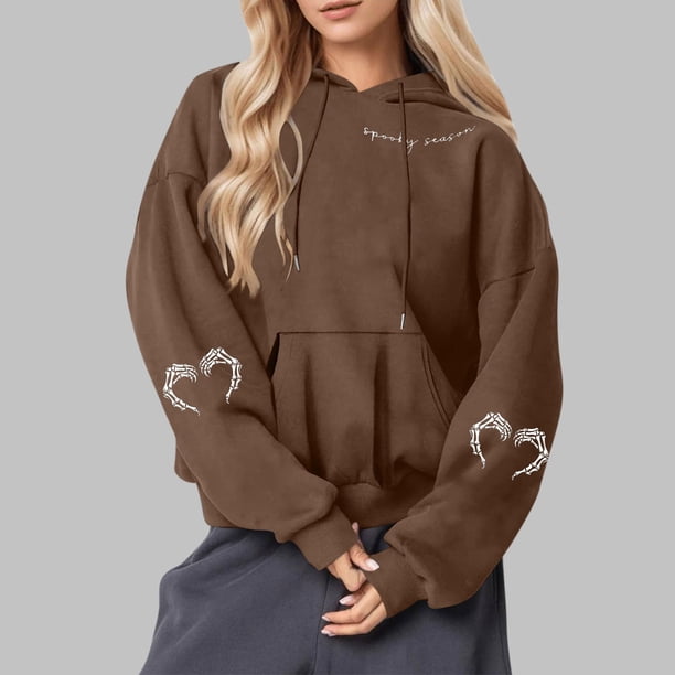 Heisall Womens Hoodies Halloween Print Hooded Longline Sweatshirts Long Sleeve Pocket 2025 New Arrival Autumn Winter