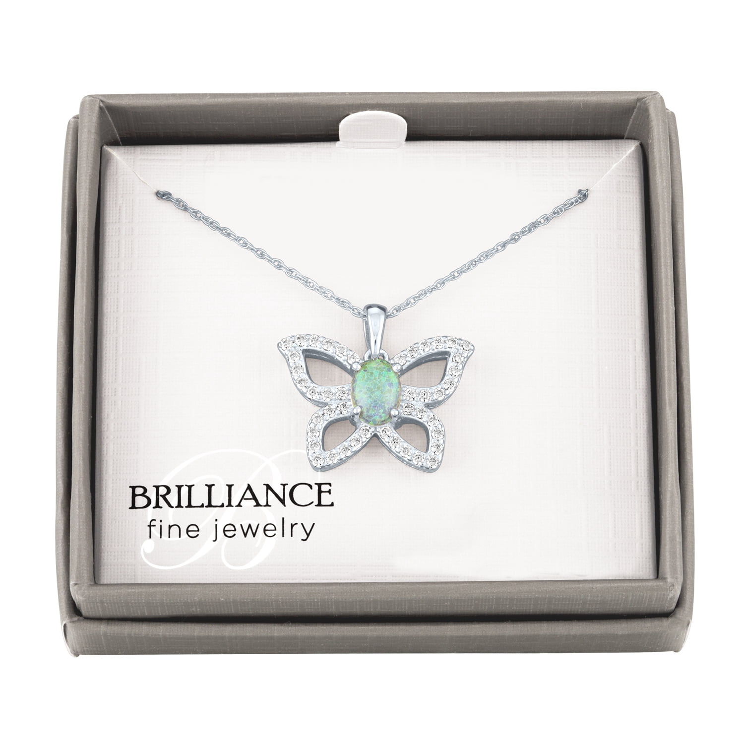 Ladies Brilliance Fine Jewelry Simulated Aquamarine and CZ Sterling Silver Butterfly Pendant, 18"