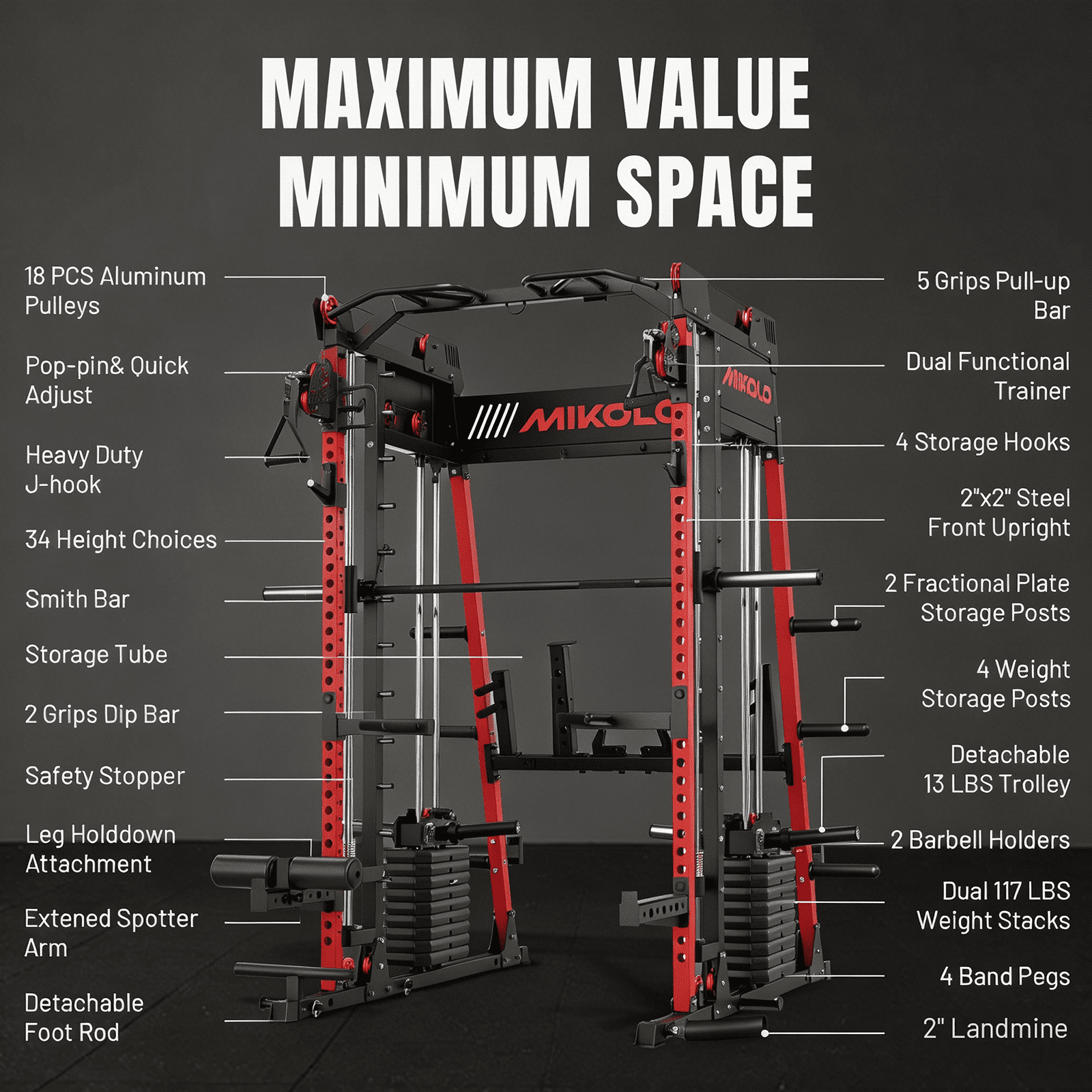 Mikolo M11 Elite Smith Machine Home Gym,2200 lbs Power Rack Cage