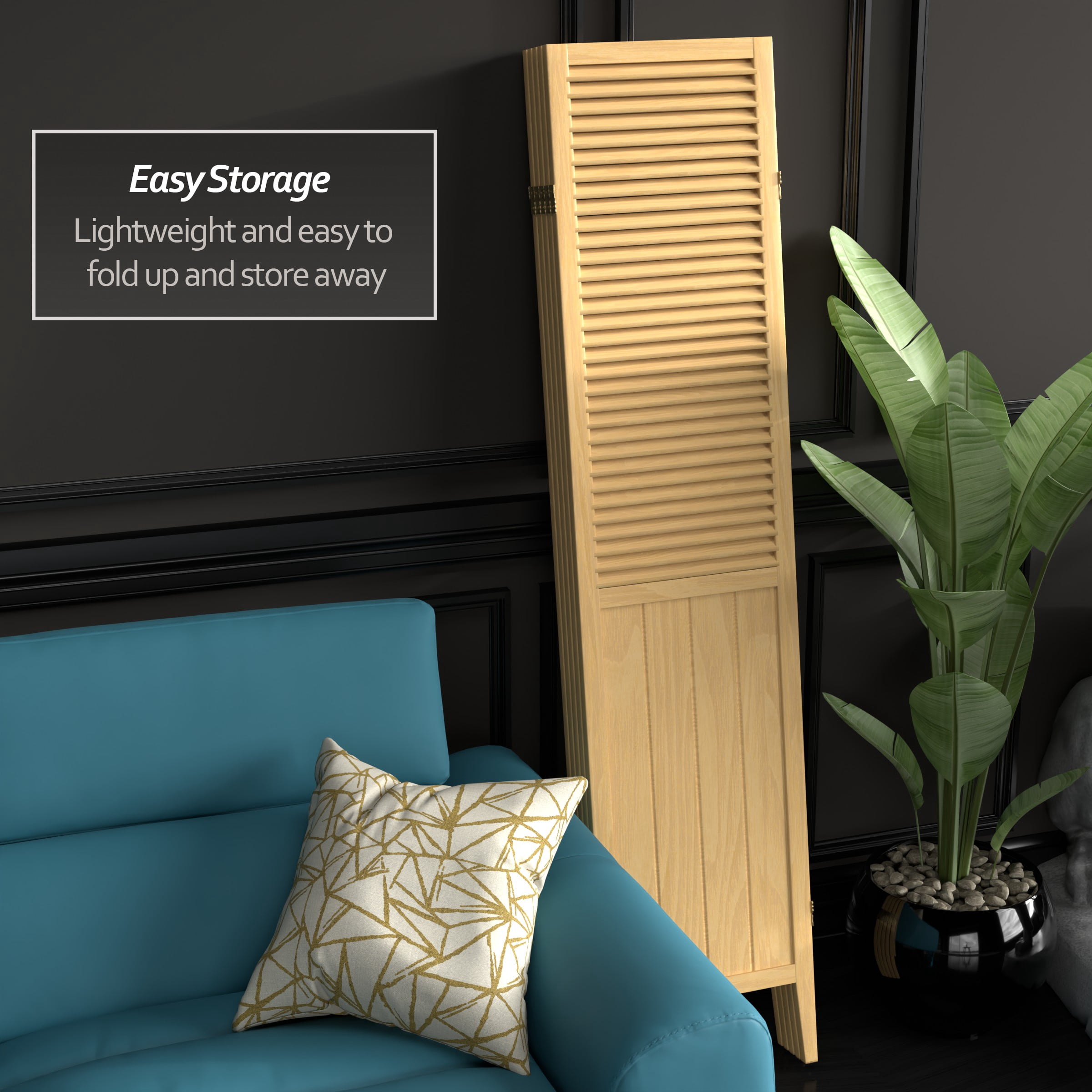6 ft. Tall Beadboard Divider with Natural Finish - 5 Panel Adjustable Screen